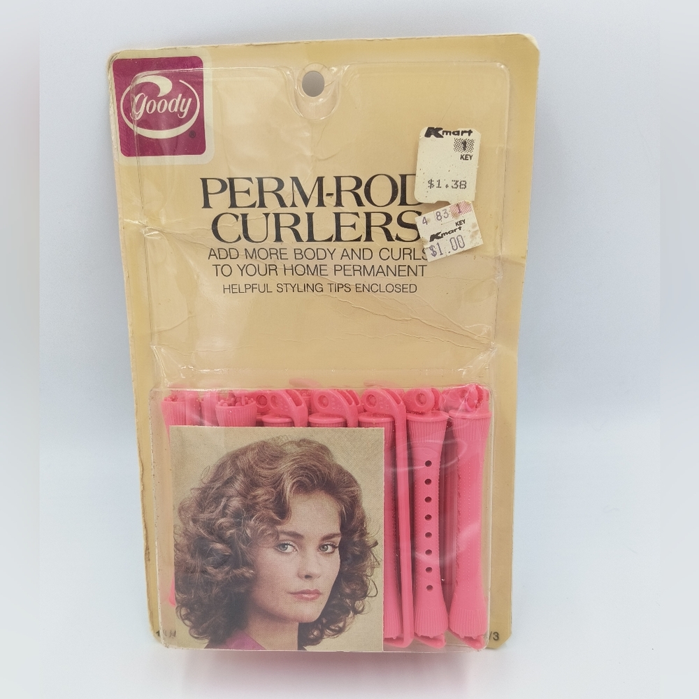 Vintage Goody Pink Perm Rods Pink Medium 14 Count New in Sealed Package 1978 USA